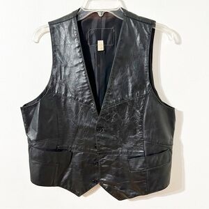 Vintage Unbranded Leather Button Front V-neck Fully Lined Black ⬛️ Leather Vest
